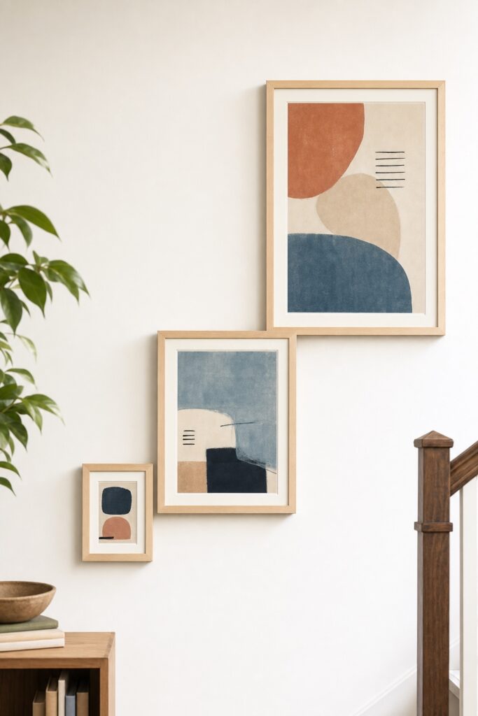 A stepped arrangement of small, medium and large frames sharing one identical mat width