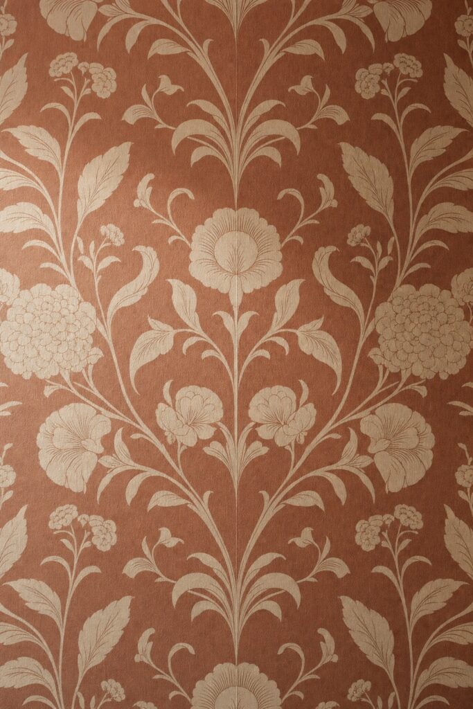 Two peel and stick wallpaper strips butted together with the pattern aligned so the seam nearly disappears