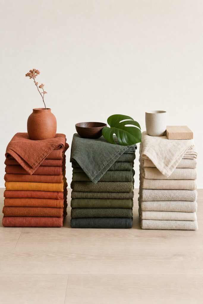 Three boho palette directions shown as material stacks desert warm jungle green and pared back modern