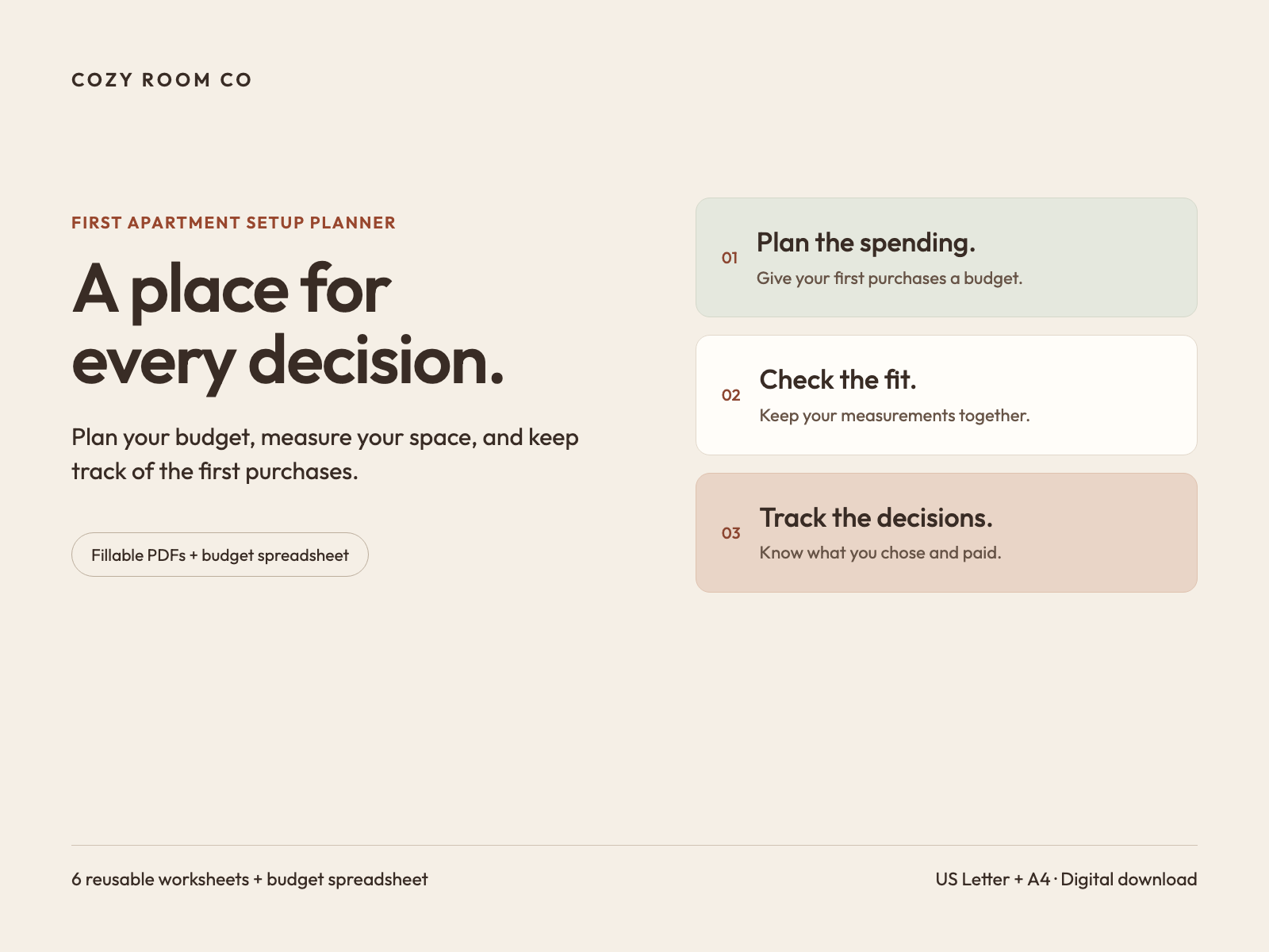 First Apartment Setup Planner cover: plan spending, check the fit, and track decisions